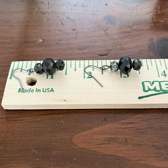 Handmade Glass Bead Earrings 1.5in Hooks Black Coated Beads Dark Silver Tone - Picture 13 of 14